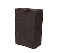 Compactor Cesto Rectangular para la Colada con Tapa, con Asas, Correas Trenzadas y Estructura metálica, Funda Interior de Lino extraíble, Marrón, 25 x 38 x H. 60 cm, RAN6896