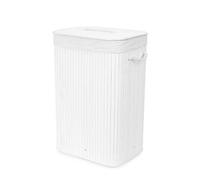 Compactor - Cesto ropa sucia bambú con tapa. Cubo plegable para la colada color blanco. Cesta redonda para ropa lavandería, lavadero, baño, dormitorio. 2 asas, bolsa tela interior extraíble