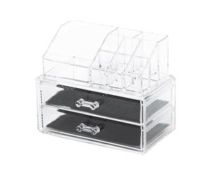 Compactor Organizador de cosméticos y joyería con 2 cajones. y varios compartimentos, Fabricado en poliestireno, Tamaño 18.8 x 11.7 x 15.8 cm, Transparente, RAN5048