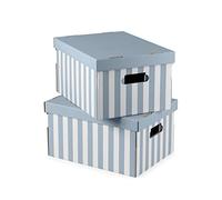 Compactor Set de 2 Cajas de Cartón para Camisas MARINIERE, Tamaño M, 40x31x21 cm, Color Azul, Fibra de Bambú -