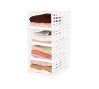 Compactor Slider - Organizador de armario con cajón extraíble, juego de 4 estantes modulables ajustables de plástico sin BPA para ropa, armarios, baño, color blanco, talla maxi (34 x 45 x 18 cm)