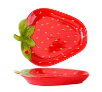 CompadreBol Plato llano de cerámica, 23 cm/9 pulgadas de plato de cena, Plato de cerámica para fruta, ensalada, postre, pasta y carne. Apto para microondas y horno (diseño de fresas)