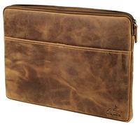 "Compañía Volmer "Fa.Volmer ® Funda para portátil MacBook Pro de 13 pulgadas fabricada en fina piel de búfalo marrón con cremallera metálica acolchada dimensiones interiores: 32x22x2 cm