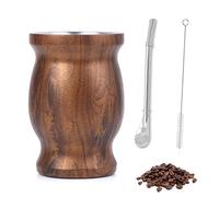 Companion Mug, Tazas de té Mate, Juego de té de Acero Inoxidable, Taza Mate 260ml, con Cuchara Pajita y Cepillo Limpiador, para Té Mate, Café, Leche y Zumo (Color Grano de Madera)