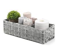 Compartimentos más Grandes: Cesta de Papel para Tapa de Inodoro, Cesta de Mimbre de plástico Tejida a Mano Multiusos con Divisor para organizar, decoración rústica de baño de Granja, Almacenamiento