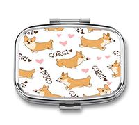 Compartimiento De Caja De Pastillas De Repuesto Lindo Patrón De Amor De Perro Welsh Corgi Caja De Pastillas Portátil, Caja Planificadora De Medicamentos, 2 Rejillas De Medicamentos
