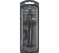 FABER-CASTELL 174530 - Compás de ajuste rápido Stream, Blackstone, juego de compases con piezas de repuesto y minas para compás
