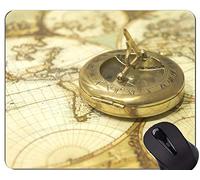 Compass Mouse Pad con borde de bloqueo, Vintage Sun Compass Map of the World Mouse Pad con borde cosido