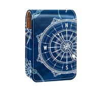 Compass World Map - Estuche portátil para lápices labiales para viajes, mini caja de almacenamiento de lápiz labial con espejo para mujeres y mujeres, bolsa de cosméticos de cuero, Varios colores, 9.5x2x7 cm/3.7x0.8x2.7 in