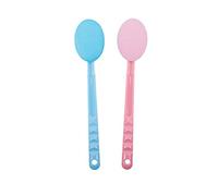 Compasty 2 cepillos de baño para frotar y masajear la espalda rosa y azul, fácil aplicador de loción, mango extralargo, ideal para el cuidado cuerpo