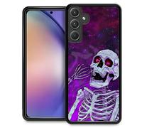 Compatibile con Samsung Galaxy A15 Custodia rotonda nera per cellulare antiscivolo antiurto - Tête de Mort Violette Motifs