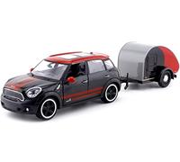Compatible con 2017 Mini Cooper S Countryman con Remolque Camper Black/Red 1:24 Motor MAX 79762