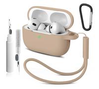 Compatible con Airpods Pro 2nd/1st Case Cover,Silicone Protective Case for Apple Airpods Pro 2nd/1st Generation Charging Case with Keychain and Cleaner Pen,for Women Men (té de leche)