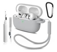 Compatible con Airpods Pro 2nd/1st Case Cover,Silicone Protective Case for Apple Airpods Pro 2nd/1st Generation Charging Case with Keychain and Cleaner Pen,for Women Men (Gris)