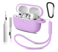 Compatible con Airpods Pro 2nd/1st Case Cover,Silicone Protective Case for Apple Airpods Pro 2nd/1st Generation Charging Case with Keychain and Cleaner Pen,for Women Men (violeta ligero)