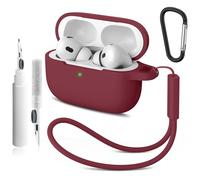 Compatible con Airpods Pro 2nd/1st Case Cover,Silicone Protective Case for Apple Airpods Pro 2nd/1st Generation Charging Case with Keychain and Cleaner Pen,for Women Men (rojo)