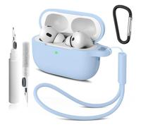 Compatible con Airpods Pro 2nd/1st Case Cover,Silicone Protective Case for Apple Airpods Pro 2nd/1st Generation Charging Case with llavero and Cleaner Pen,for Women Men (Denim Azul)