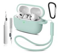 Compatible con Airpods Pro 2nd/1st Case Cover,Silicone Protective Case for Apple Airpods Pro 2nd/1st Generation Charging Case with Keychain and Cleaner Pen,for Women Men (verde claro)