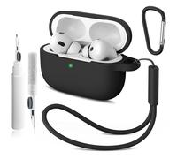Compatible con Airpods Pro 2nd/1st Case Cover,Silicone Protective Case for Apple Airpods Pro 2nd/1st Generation Charging Case with Keychain and Cleaner Pen,for Women Men (negro)