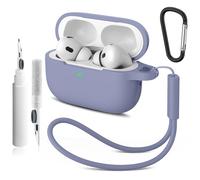 Compatible con Airpods Pro 2nd/1st Case Cover,Silicone Protective Case for Apple Airpods Pro 2nd/1st Generation Charging Case with Keychain and Cleaner Pen,for Women Men (Gris Azul)