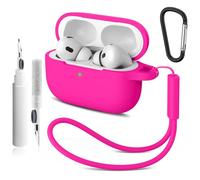 Compatible con Airpods Pro 2nd/1st Case Cover,Silicone Protective Case for Apple Airpods Pro 2nd/1st Generation Charging Case with llavero and Cleaner Pen,for Women Men (rosa rojo)