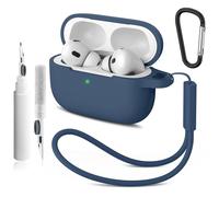 Compatible con Airpods Pro 2nd/1st Case Cover,Silicone Protective Case for Apple Airpods Pro 2nd/1st Generation Charging Case with Keychain and Cleaner Pen,for Women Men (Mi-Bleu)