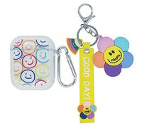 Compatible con AirPods Smiley, funda de TPU suave y transparente, diseño 3D, lindo sonriente con funda de llavero para Airpods 1/2, para niños, Kawaii, linda funda para AirPods de 1 y 2 generaciones