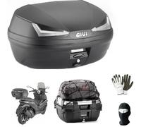 Compatible con Aprilia Habana 125 Custom Cat Baúl Monolock Simply 45 litros negro con catadióptricos ahumados con placa, kit de montaje y red para 2 cascos integrales-jet-modulares-modulares-modulares
