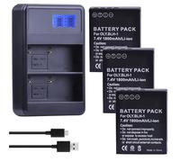 Compatible con batería Olympus BLH-1 y Cargador USB Dual, 1800 mAh for cámara E-M1 Mark II(3 Battery 1 Charger)