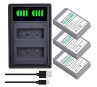 Compatible con batería Olympus BLS-50 y Cargador Doble for cámaras OM-5, E-M5 III, E-M10, E-PL9 y E-PL10.(3 Battery 1 Charger)