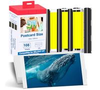 Compatible con Canon Selphy Serie de papel/cartucho, 108 papel fotográfico (100 x 148 mm) y 3 cartuchos y papel fotográfico KP-108IN 3115B001(AA) para impresoras fotográficas Canon Selphy CP1500