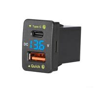 Compatible con cargador de coche dual Toyota incluyendo puertos Qc3.0 Plus Pd, 36 W para unidad de carga rápida con monitor de voltaje digital en vivo en rojo (luz azul)