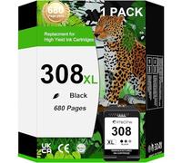 Compatible con cartuchos de tinta HP 308XL, apto para HP Envy 6110e, 6120e, 6122e, 6130, 6132e, 6532e (1 negro)