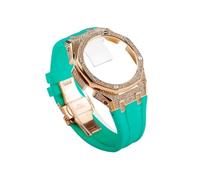 Compatible con Casio G-SHOCK GA-2100 GA2110 GA-B2100 GMA-S2100 caja de acero inoxidable + correa de goma for reloj(Rose gold Light green,For GA-2100 2110 B2100)