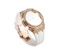 Compatible con Casio G-SHOCK GA-2100 GA2110 GA-B2100 GMA-S2100 caja de acero inoxidable + correa de goma for reloj(Rose gold White,For GMA-S2100)