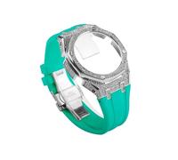 Compatible con Casio G-SHOCK GA-2100 GA2110 GA-B2100 GMA-S2100 caja de acero inoxidable + correa de goma for reloj(Silver Light green,For GA-2100 2110 B2100)