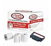 Compatible con Epson M-119D ** Todos los modelos ** Rollos de papel de 1 capa (no térmico) de 76 x 70 mm - Rollos de papel de una capa para impresoras de matriz de puntos y de cocina - 50 rollos