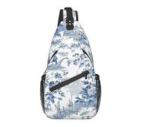 Compatible con Estilo Chino en Polvo Azul Chinoiserie Toile Sling Bolsas Pecho Hombro Mochilas Bandolera Monedero al Aire Libre Pecho Bolsa de Viaje Mochila para Hombres Mujeres Senderismo Camping Ci