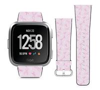 Compatible con Fitbit Versa // Correa de repuesto de cuero con pasadores de liberación rápida // Lazo rosa para la concienciación sobre el cáncer de mama