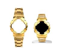 Compatible con for G-SHOCK GA100 GA110 GA120 GD100 120, funda con correa for reloj Casio Gshock for hombre, reloj de pulsera con bisel, correa de caja de Metal de acero inoxidable(Gold Case Strap)