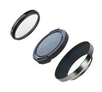 Compatible con Fujifilm XF 27 mm f/2.8 R WR - Parasol metálico de 43 mm + Tapa + Filtro UV (XT4/XT3/XT30/XT20)