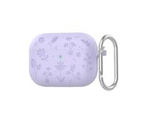 Compatible con Funda AirPods 4 2024, Cubierta de Silicona Suave Grabada Floral Mujeres Niñas, Lindo Patrón de Flores Anti-Huellas - Púrpura