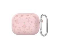 Compatible con Funda AirPods 4 2024, Cubierta de Silicona Suave Grabada Floral Mujeres Niñas, Lindo Patrón de Flores Anti-Huellas - Rosa