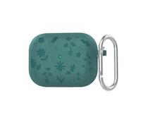 Compatible con Funda AirPods 4 2024, Cubierta de Silicona Suave Grabada Floral Mujeres Niñas, Lindo Patrón de Flores Anti-Huellas - Verde