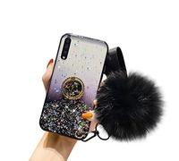 Compatible con Galaxy A50 Funda Purpurina Girly Case Bling Bling Glitter Estrella Diseño + Anillo Soporte Móvil Diamante Glitter Brillante Carcasa Silicona TPU Gel Suave Bumper,Negro