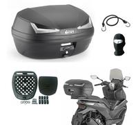 Compatible con Honda NC750X DCT ABS Top Case Estuche Superior MONOLOCK Caja DE 45 litros para Moto Scooter Maletero Negro con REFLECTORES AHUMADOS Placa Y Kit