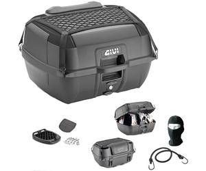 Compatible con Honda XL 750 TRANSALP BAÚL MONOLOC+Plac Red+Respaldo GIVI para 2 Casco Integral O Jet 45LT Inserciones Negro Brillo para Moto-Scooter con PORTAEQUIPAJES O Soportes