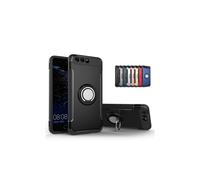 Compatible con Huawei P10 - Funda protectora resistente con soporte de anillo, color negro.