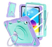 Compatible con iPad 12th A19 2026/11th 27.9 cm A16 2025/10th 27.7 cm 2022, funda protectora de pantalla integrada, a prueba de golpes, con soporte giratorio, asa, correa para el hombro. Morado y verde