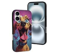 Compatible con iPhone 16, dibujos animados Big Eyed Dog Resiste Scratches Cute Phone Case Compatible con iPhone 16 Fundas para Mujer y Hombre Negro